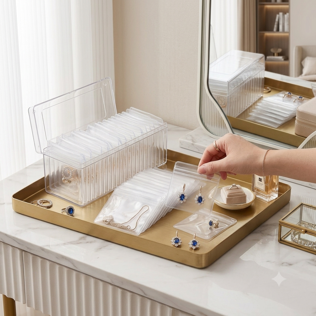 💎 CrystalClear Jewelry Organizer Box with Tranparents Begs