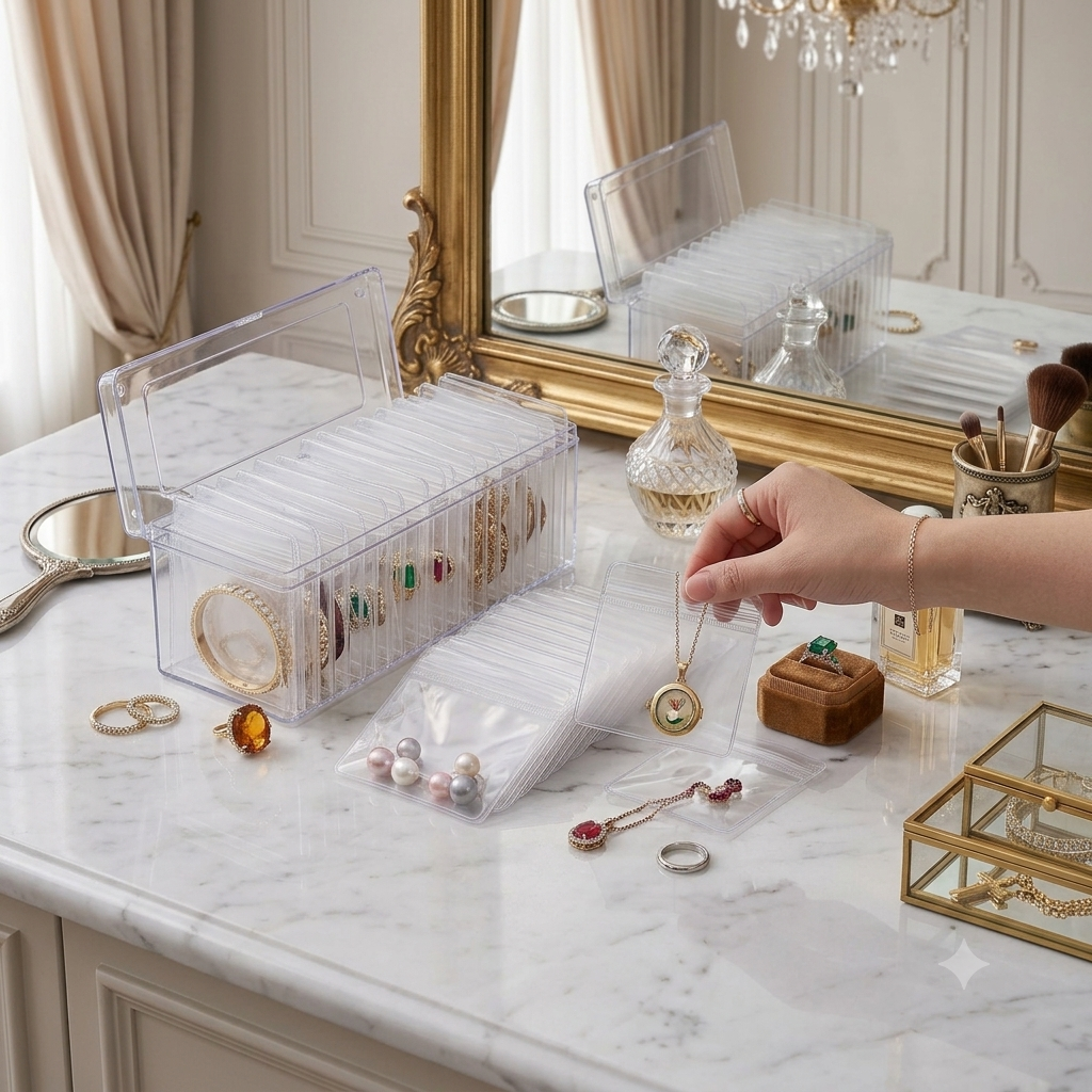💎 CrystalClear Jewelry Organizer Box with Tranparents Begs