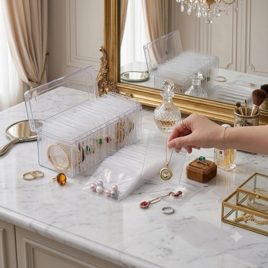 💎 CrystalClear Jewelry Organizer Box with Tranparents Begs