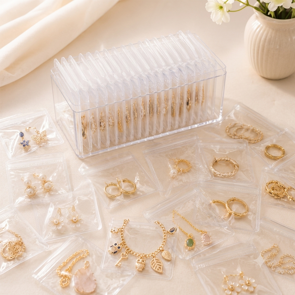 💎 CrystalClear Jewelry Organizer Box with Tranparents Begs
