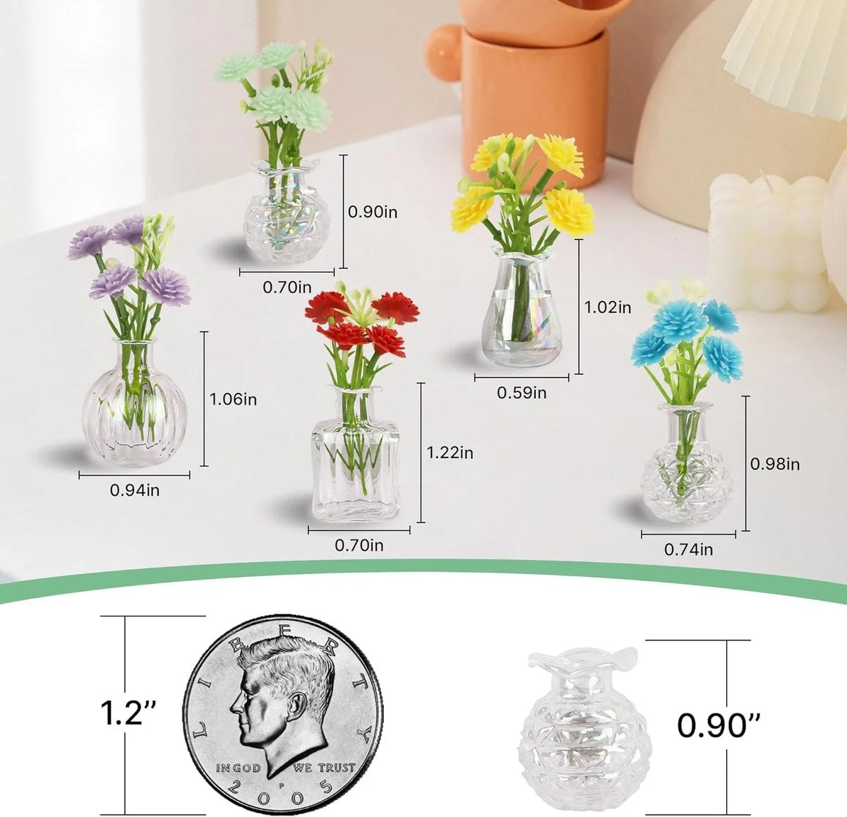 Mini Vase Magnets for Fridge Tiny Glass Vases with Flowers