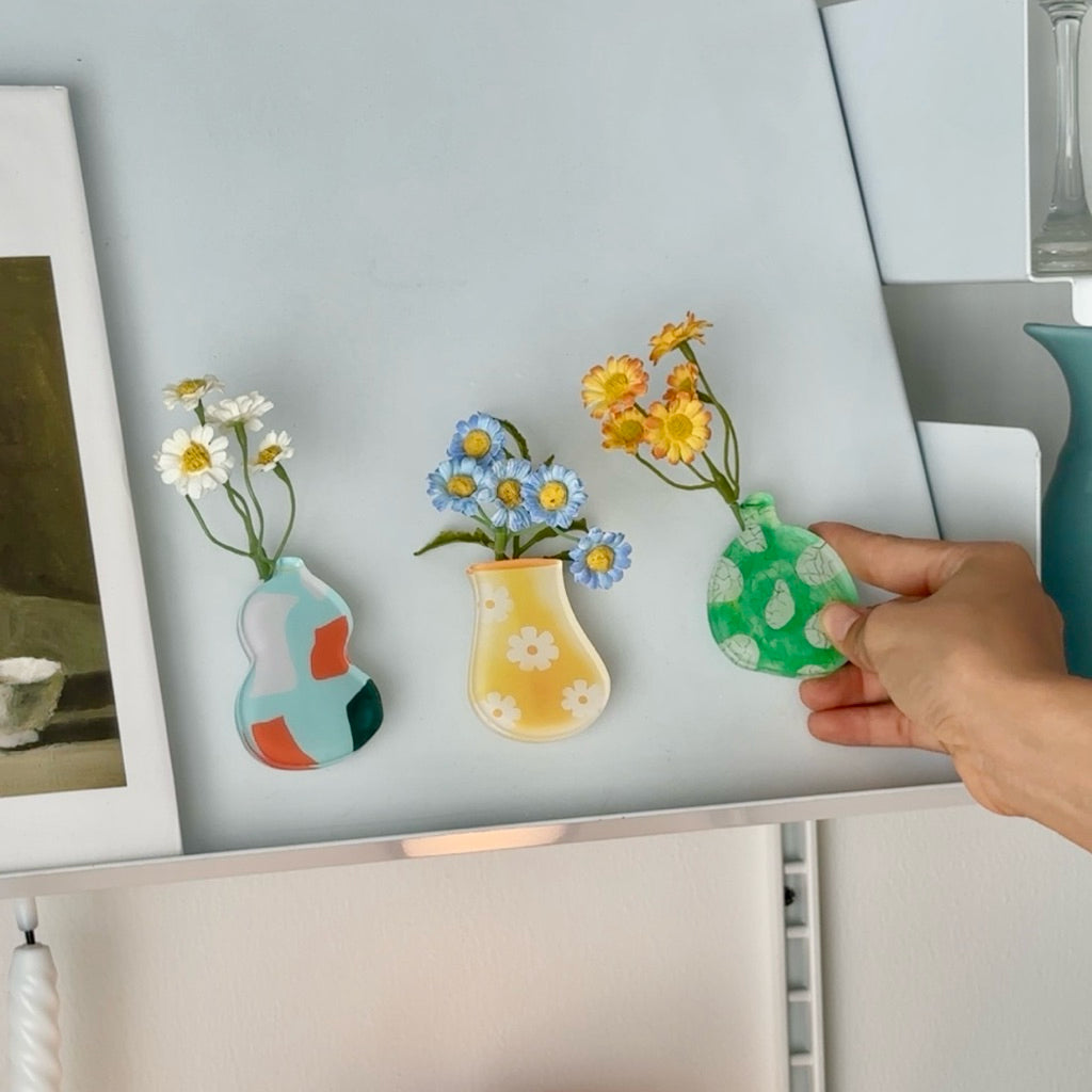 Mini Flower Vase Magnet with Flowers Sets